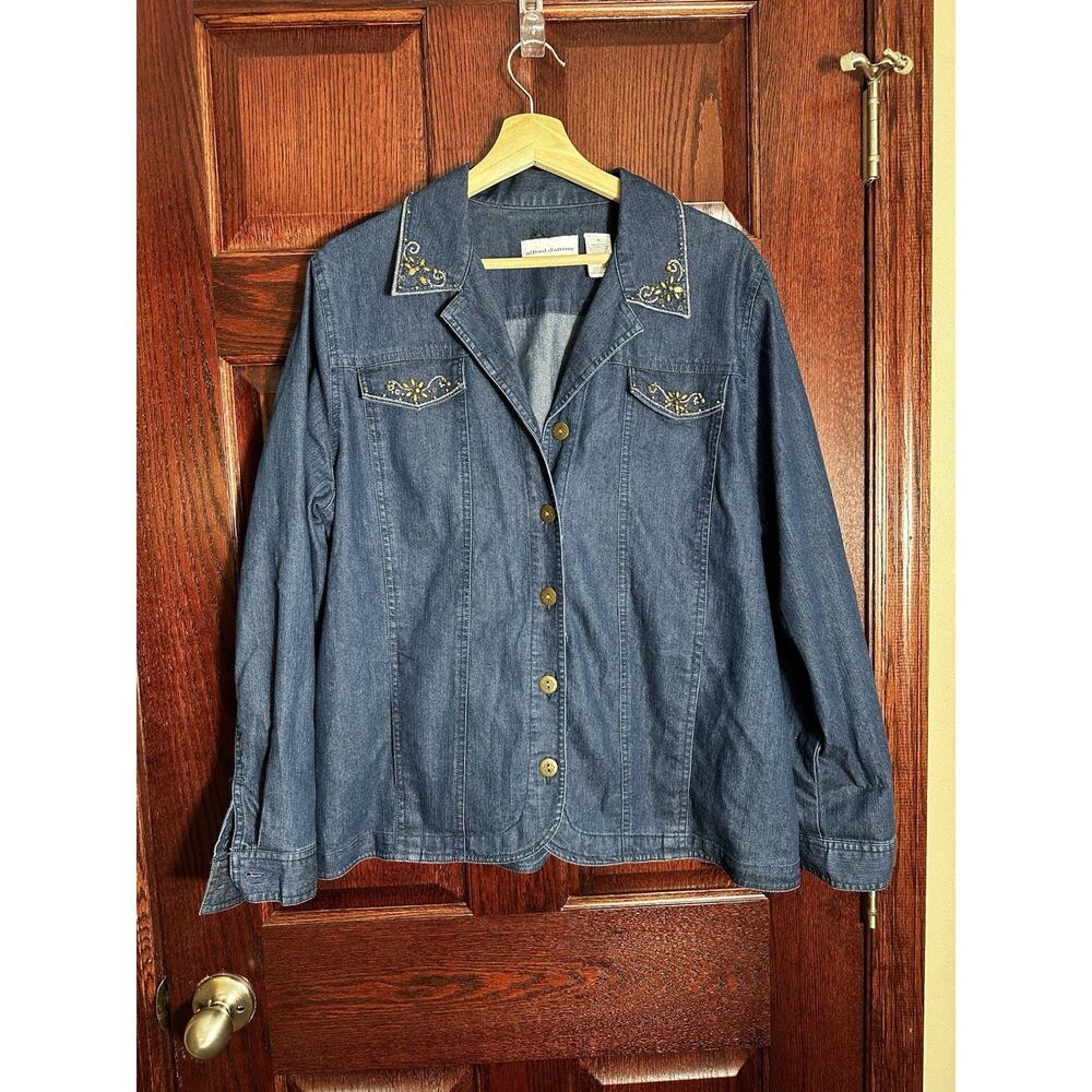 Alfred Dunner Denim Jacket Size 16 Beaded Floral Embroidered Y2K